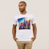 NYC Skyline Graffiti Art T-shirt (Voorkant volledig)