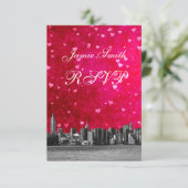 NYC Skyline Hot Rose Red Heart Etched RSVP w Menu (Debout devant)