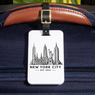 NYC Skyline Illustration with Statue of Liberty Bagagelabel