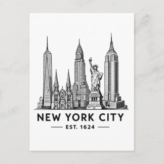 NYC Skyline Illustration with Statue of Liberty Briefkaart