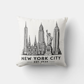 NYC Skyline Illustration with Statue of Liberty Kussen
