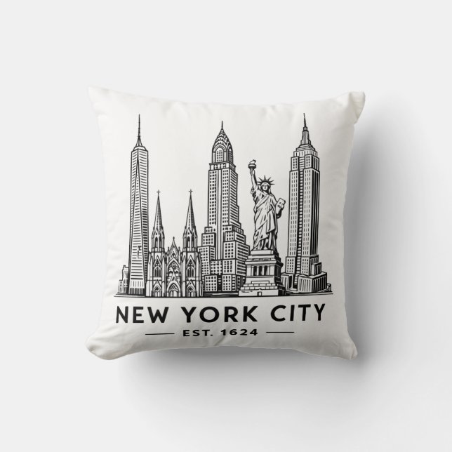 NYC Skyline Illustration with Statue of Liberty Kussen (Voorkant)