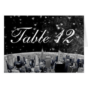NYC Skyline no 2 Black Wht Heart Numéro de table