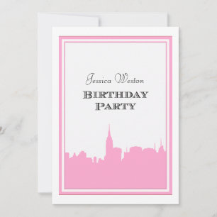 NYC Skyline Pink Silhouette 2 DIY Birthday Kaart