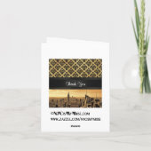 NYC Skyline Sepia B5 Zwarte Rib Damast Bedankkaart (Achterkant)