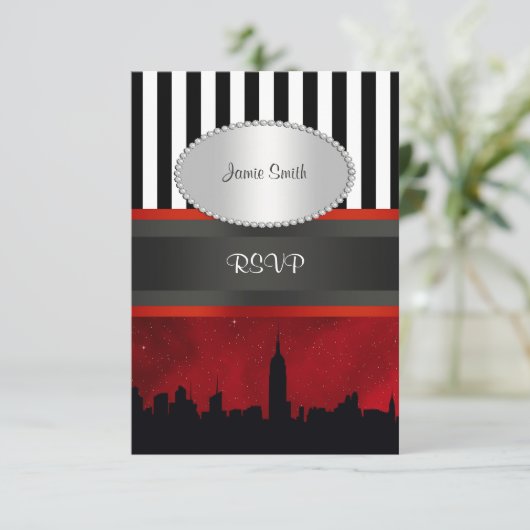 NYC Skyline Sil Red Sky Blk Wht Stripe P RSVP (Debout devant)