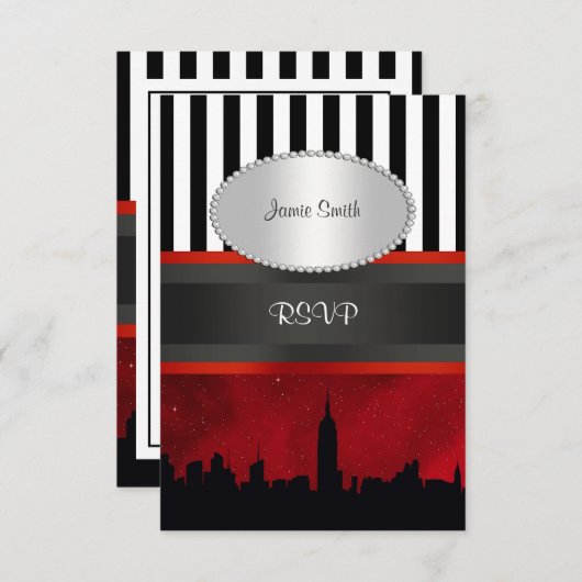 NYC Skyline Sil Red Sky Blk Wht Stripe P RSVP (Devant / Derrière)