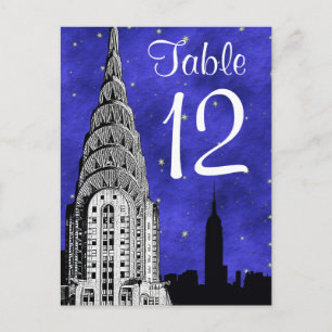 NYC Skyline Silhouet Blauw Sterrentafel Nummer Briefkaart
