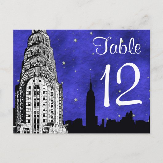 NYC Skyline Silhouet Chry Blu Stry Tafelnummer (Voorkant)