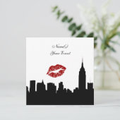 NYC Skyline Silhouet Kiss ESB #1 SQ Party Invite Kaart (Staand voorkant)