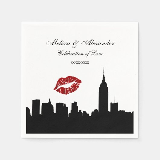 NYC skyline silhouet, kus ESB #1 BW bruiloft Servetten (Voorkant)