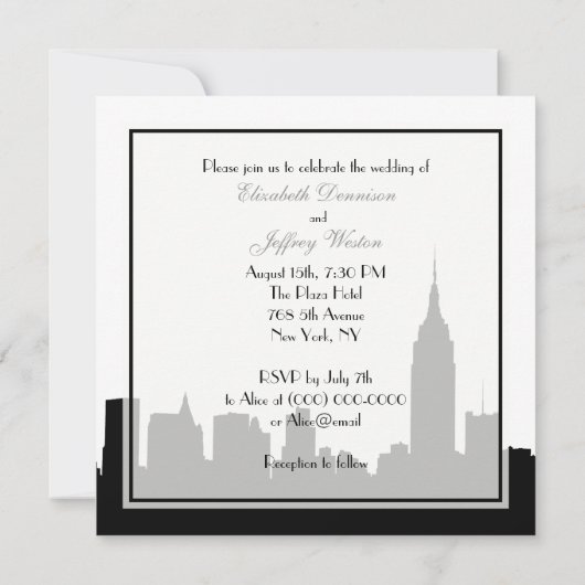 NYC skyline silhouet, kus ESB #1 BW bruiloft SQ Kaart (Achterkant)