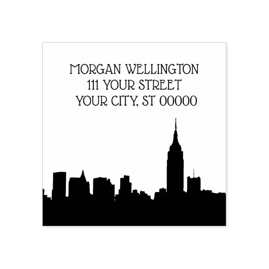NYC Skyline Silhouet Retouradres Rubberstempel (Afrduk)
