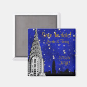 NYC Skyline Silhouette Blue Star Save Date Magnet (Recto/Verso)