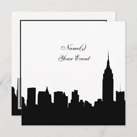NYC Skyline Silhouette, ESB #1 BW SQ2 Invitation d (Devant / Derrière)
