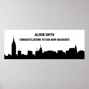 NYC Skyline Silhouette Graduette Party Banner Poster