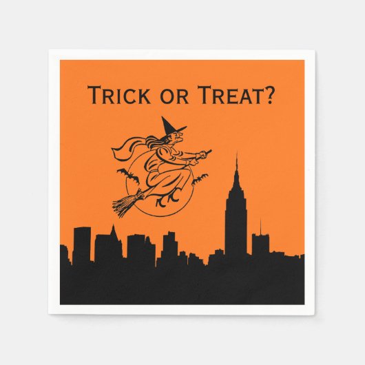 NYC Skyline Silhouette Halloween Flying Witch Servetten (Voorkant)
