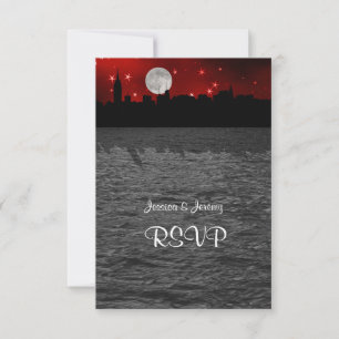 NYC Skyline Silhouette Moon Red RSVP 1 Kaartje