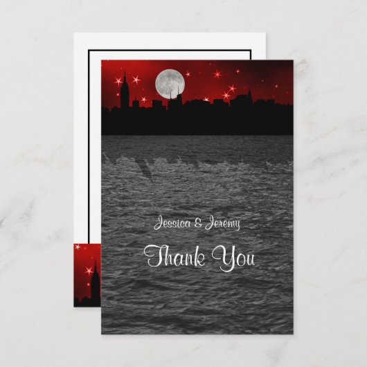 NYC Skyline Silhouette Moon Rood Dank u Bedankkaart (Voorkant / Achterkant)