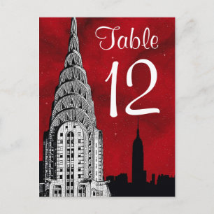 NYC Skyline Silhouette Red Starry Numéro de table