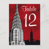 NYC Skyline Silhouette Red Starry Numéro de table (Devant)
