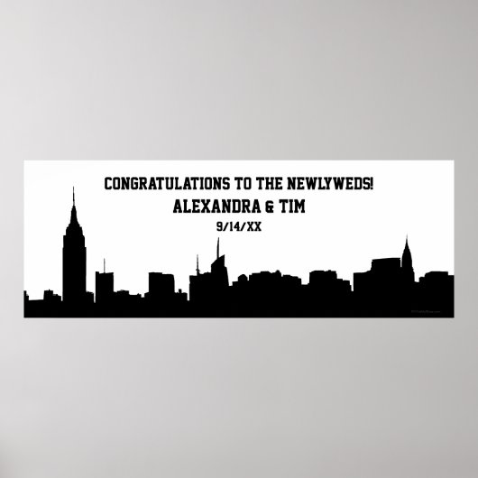 NYC Skyline Silhouette Wedding Party Banner Poster (Voorkant)