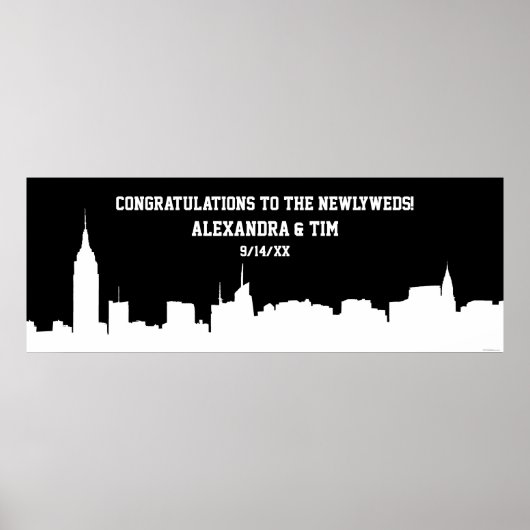 NYC Skyline Silhouette Wedding Party Banner Whit Poster (Voorkant)