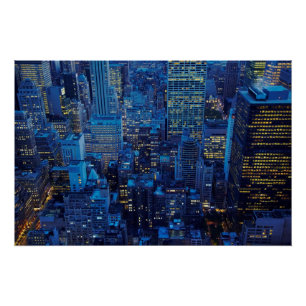 NYC Skyline, uitzicht met hoge hoek bij schemering Perfect Poster