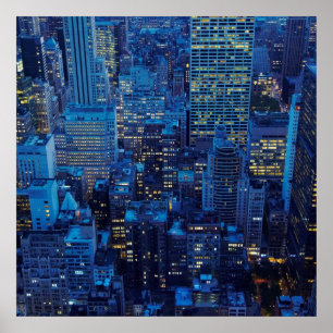 NYC Skyline, uitzicht met hoge hoek bij schemering Poster