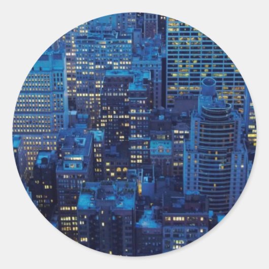 NYC Skyline, uitzicht met hoge hoek bij schemering Ronde Sticker (Voorkant)