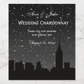 NYC Skyline Zwart Silhouet Sterren DIY BG Kleur Wijn Etiket (Enkel label)