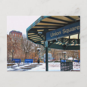 NYC Snowy Union Square in de winter Briefkaart