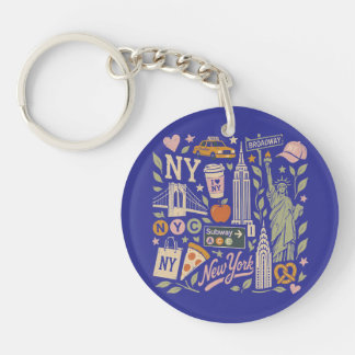 nyc stad retro vintage collage sleutelhanger
