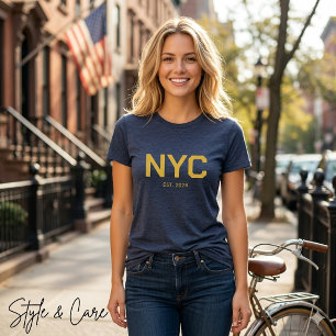 NYC-tekst merk Dames Modern Navy Grafisch Tri-Blend Shirt