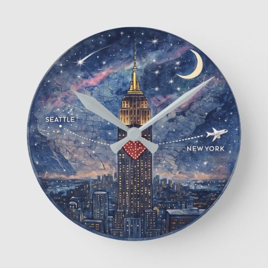 NYC to Seattle Wall Clock Ronde Klok (Voorkant)