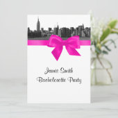 NYC Wide Skyline Etch BW Hot Pink Bachelorette Pty Kaart (Staand voorkant)
