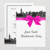 NYC Wide Skyline Etch BW Hot Pink Bachelorette Pty Kaart (Voorkant / Achterkant)