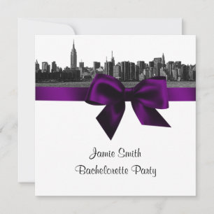 NYC Wide Skyline Etch BW Paars Bachelorette SQ Kaart
