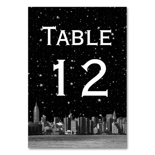 NYC Wide Skyline Etch Starry DIY BG Table Number Kaart (Voorkant)