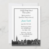 NYC Wide Skyline Etched BW Blauwgroen Afstuderen F Kaart (Achterkant)