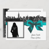 NYC Wide Skyline Etched BW Blauwgroen Afstuderen F Kaart (Voorkant / Achterkant)