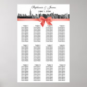 NYC Wide Skyline Etched BW Coral Bow Poster (Voorkant)