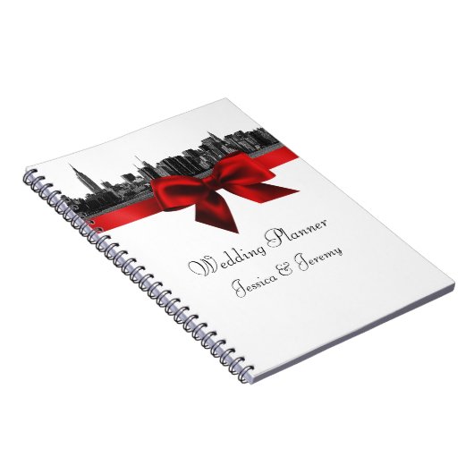 NYC Wide Skyline Etched BW Dk Red Planner Notitieb Notitieboek (Rechterzijde)