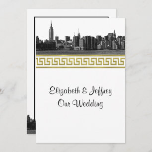 NYC Wide Skyline Etched BW Gold GK #5 Weddenschap Kaart