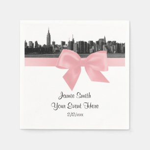 NYC Wide Skyline Etched BW Light Pink Ribbon Servet