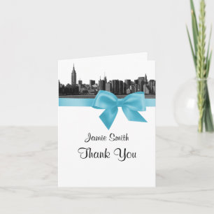 NYC Wide Skyline Etched BW Lt Blue Hartelijk dank Bedankkaart