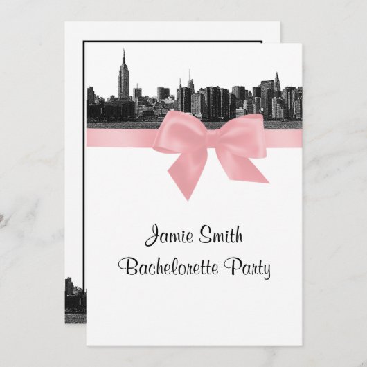 NYC Wide Skyline Etched BW Pink Bachelorette Party Kaart (Voorkant / Achterkant)