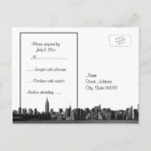 NYC Wide Skyline Etched BW Royal Blue RSVP 1 Uitnodiging Briefkaart (Achterkant)