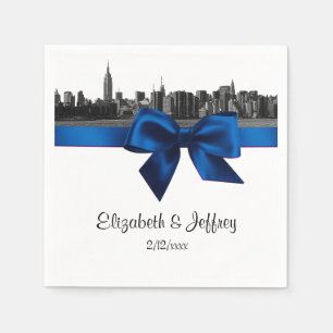 NYC Wide Skyline Etched BW Royal Blue Wedding Servetten