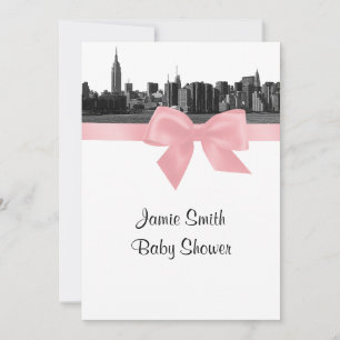 NYC Wide Skyline Etched BW Roze Baby shower Kaart